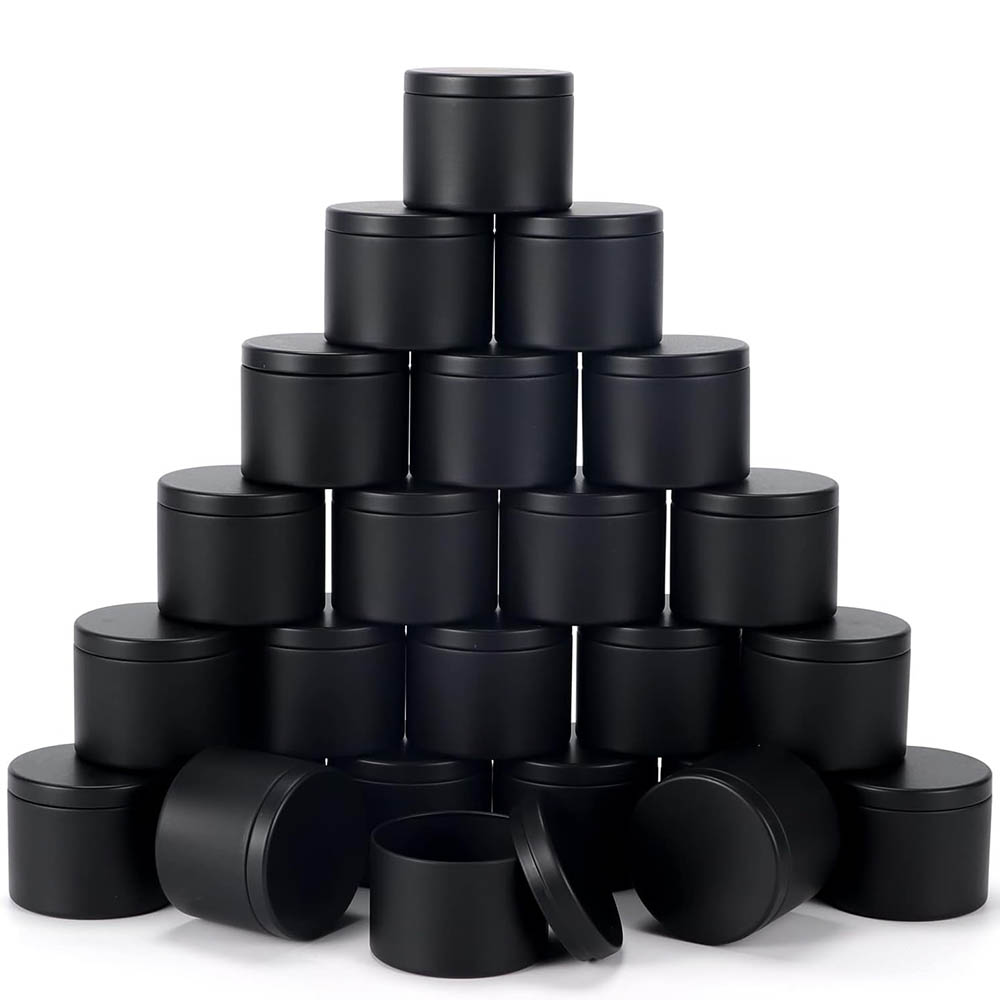 Metal Tin Lid 4Oz - Kaleng lilin hitam 4Oz, stoples lilin