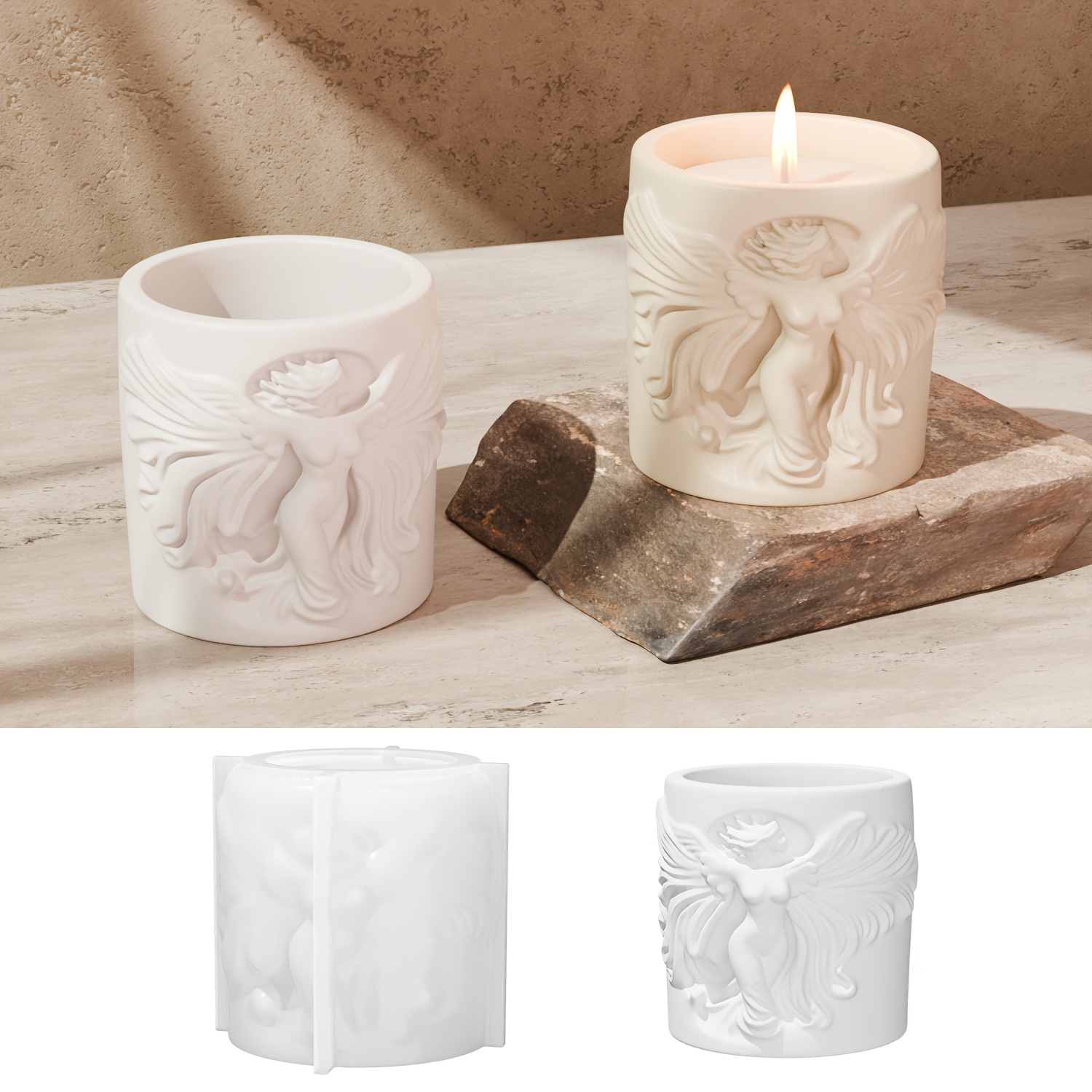 Candle Souvenir - Cetakan Silikon Resin Gelas Relief Malaikat,